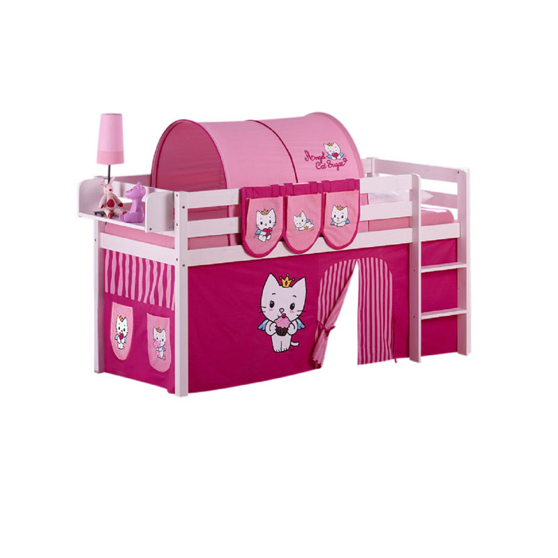 Angel Cat Sugar Loft Bed with Curtain, 90 x 190cm, Slatted base