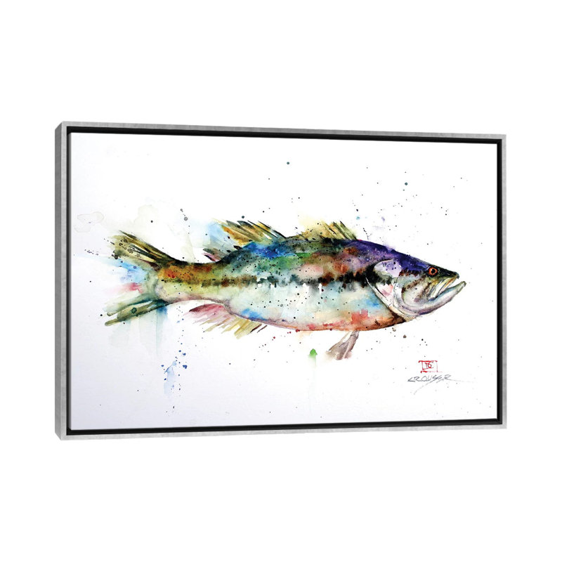 « Largemouth » par Dean Crouser, reproduction d’art, H 18 po x l 26 po x P 1,5 po, Encadrement argenté, Pas de tapis