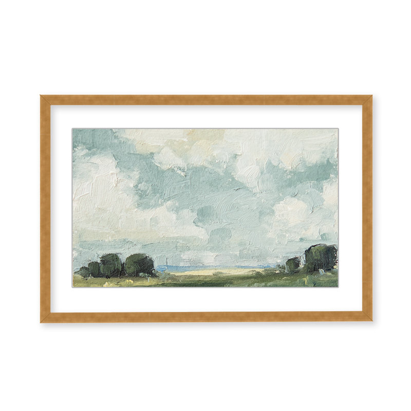 Nature Inspired Golden Meadows: A Serene Landscape Composition, 16" H x 24" W x 1.125" D, Framed Matted Print, Gold