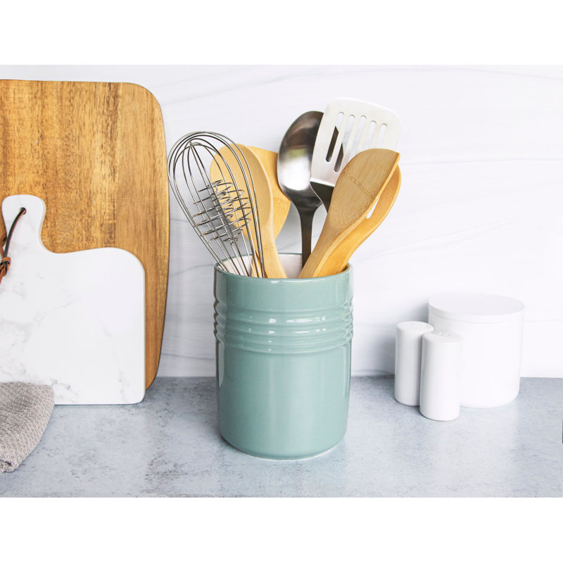 Ceramic / Porcelain Round Utensil Crock, Teal