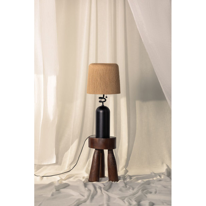 Black Forged Iron Table Lamp with Natural String Shade