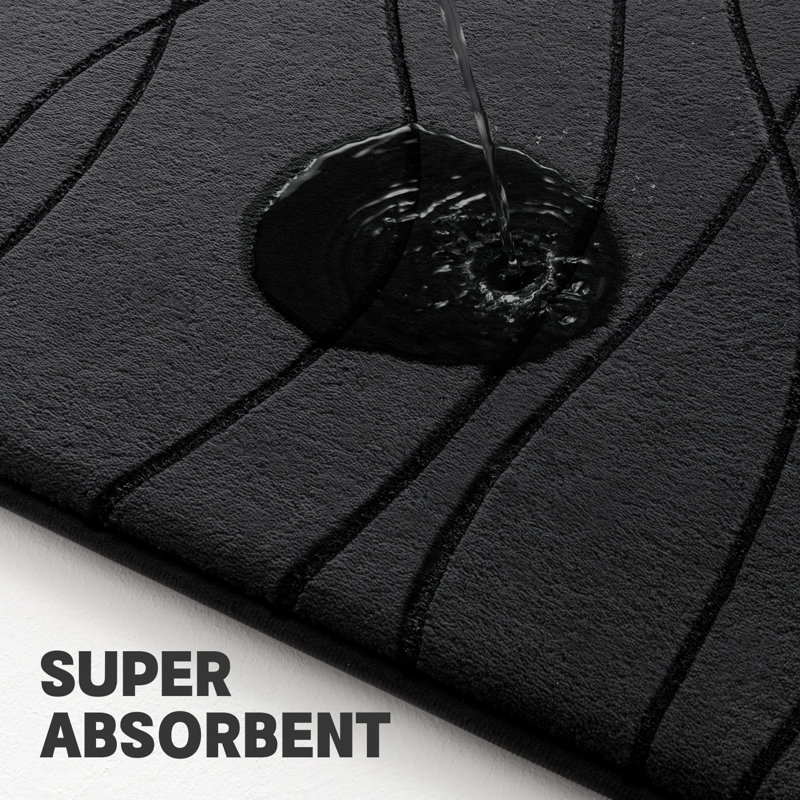 Ensemble de tapis de bain en mousse viscoélastique 5 pièces avec envers antidérapant et haute capacité d'absorption, Noir
