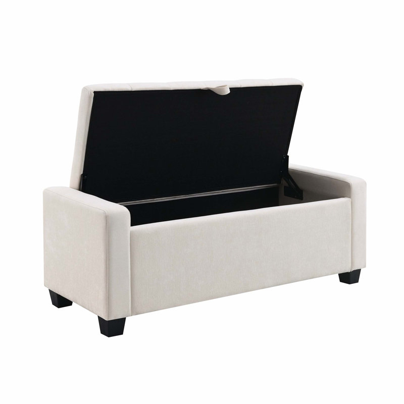 48" Light Grey Storage Ottoman Bench With Safety Hinge, High Load Bearing Upholstered Home Storage Rest Bench, Beige
