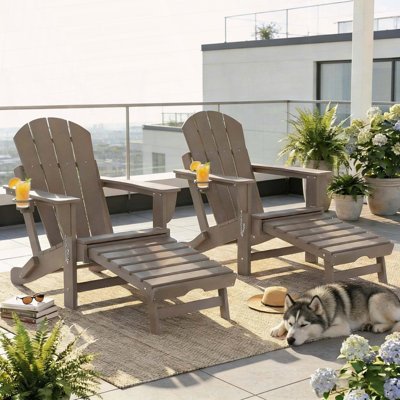 Chaise Adirondack pliante avec repose-pieds caché - PEHD, porte-gobelet et grain de bois réaliste pour patio ou foyer