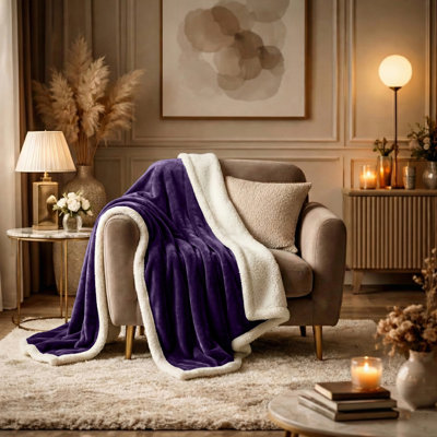 Reversible Sherpa Fleece Blanket With Soft Microplush Flannel, All-Season Throw For Bed & Sofa
