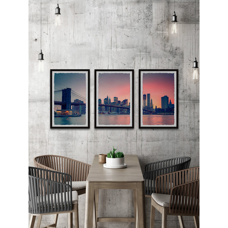 Amazing Brooklyn Triptych - 3 Piece Single Picture Frame Print, 91cm H x 61cm W x 3.81cm D