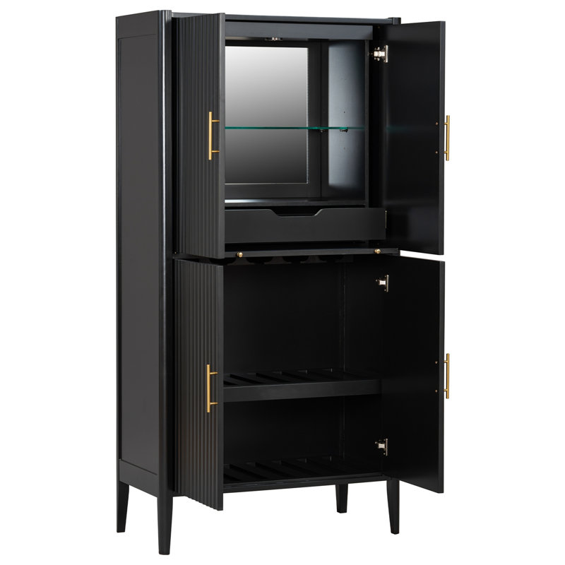 Armoire de rangement haute à 4 portes avec tiroir et tablettes réglables, Black