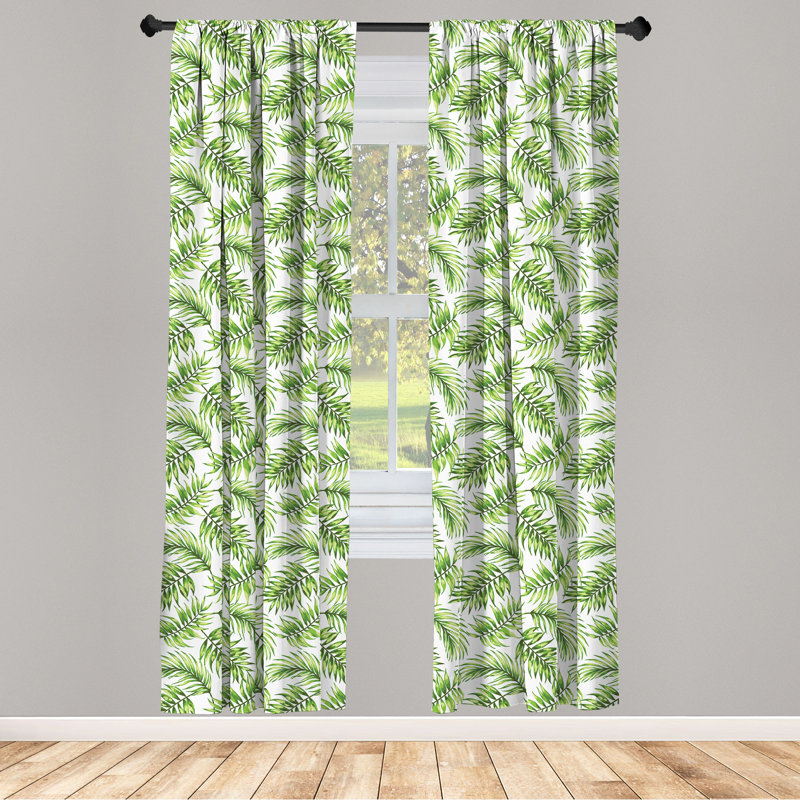 Palm Leaf Semi-Sheer Rod Pocket Curtain Panels, 28" x 84"