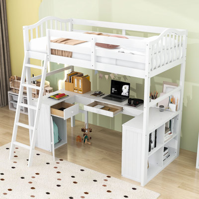 Esias Twin 2 Drawer Loft Loft Bed Bed with Shelves by Harriet Bee by Harriet Bee