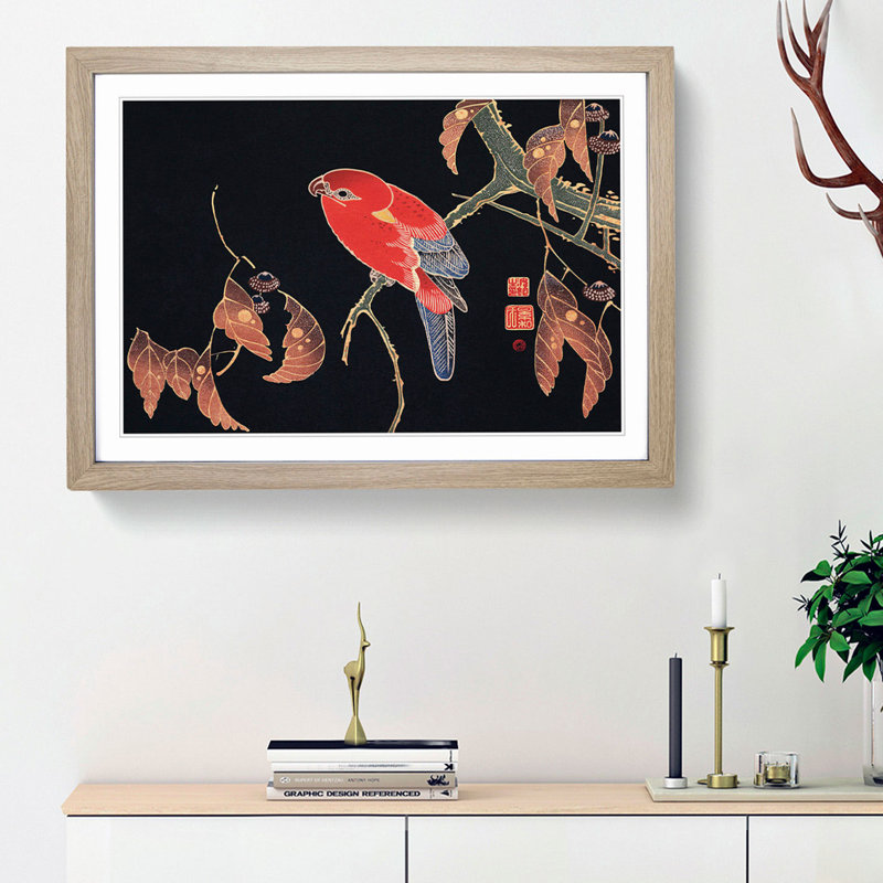 Red Parrot by Ito Jakuchu - Picture Frame Painting Print, Oak Framed, 48cm H x 65cm W x 2cm D