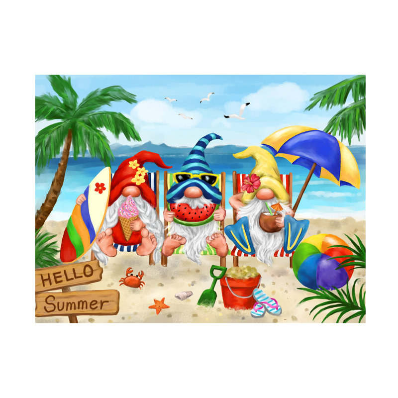 Art sur toile, ginomes à la plage, H 14 po x l 19 po