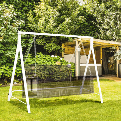 Strong Metal Swing Stand, 528 Lbs Capacity, White, For Backyard Patio Lawn Playground Joy Weight Capacity Stand In Various Outdoor Enjoyable Activities