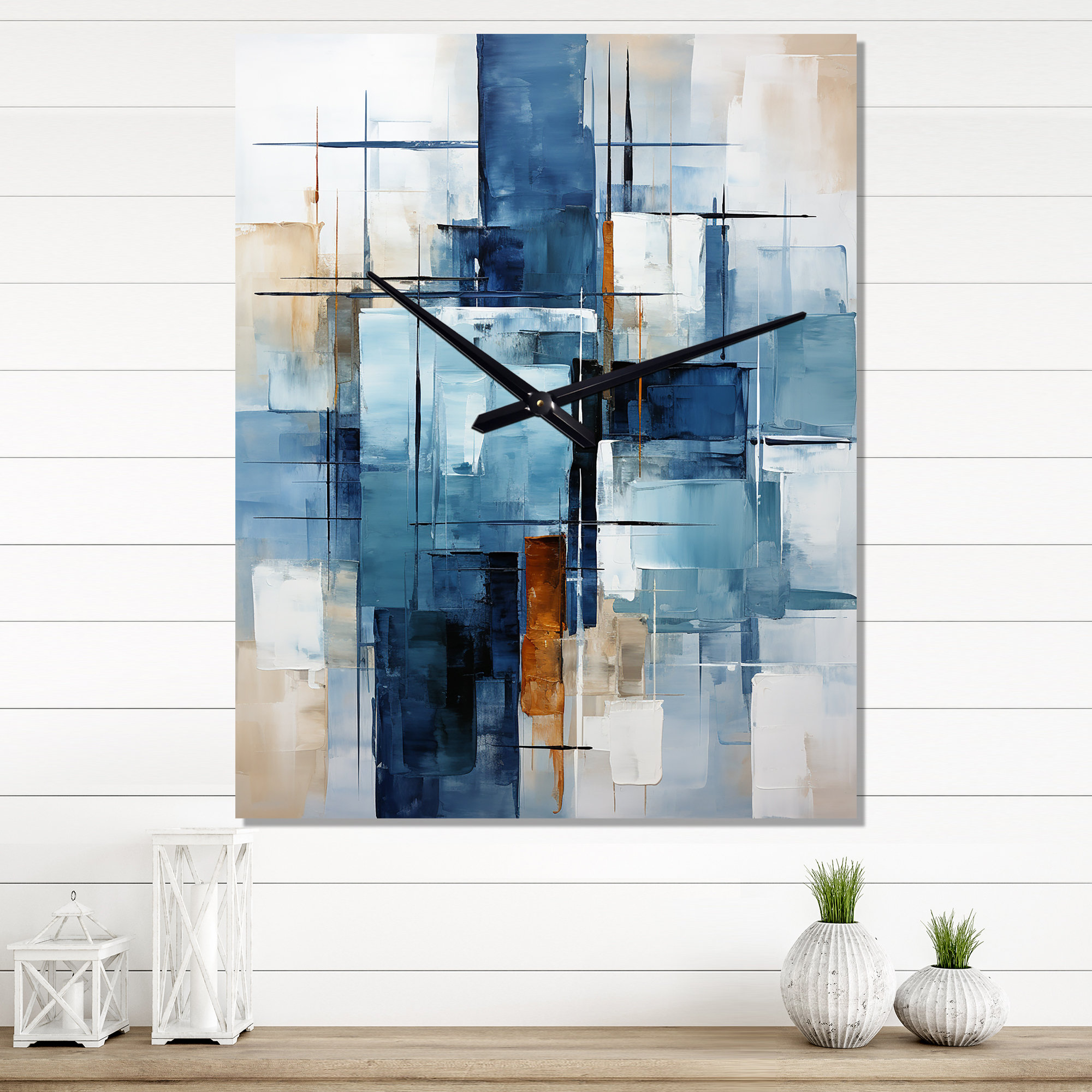 Latitude Run® Cerulean Cubism Shapes - Abstract Shapes Wall Clock | Wayfair