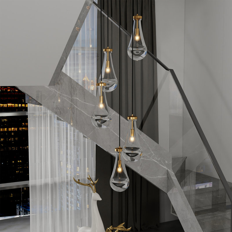 Luminaire suspendu en forme de goutte d'eau, hauteur réglable, E12, ampoule non incluse, Or brossé, 5 lumières