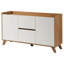 Console élégante, finition chêne et blanc, 55,0 po x 30,7 po x 15,7 po | 100% panneau de particules revêtu de mélamine, épaisseur: 0,7 pouce | Bandes de chant durables en PVC, parfaites pour le décor de l'entrée et du salon, conception moderne