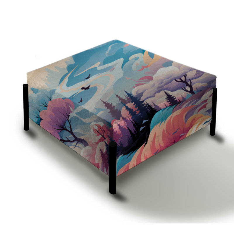 Paysage nomade bleu et rose - grand repose-pieds carré abstrait