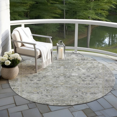 Machine Washable Indoor/Outdoor Xhevrie Pewter Rug