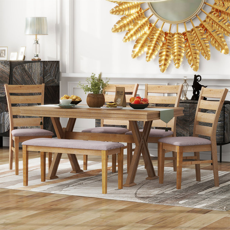 Caitilyn 6 - Person Trestle Dining Set, Natural Wood Wash