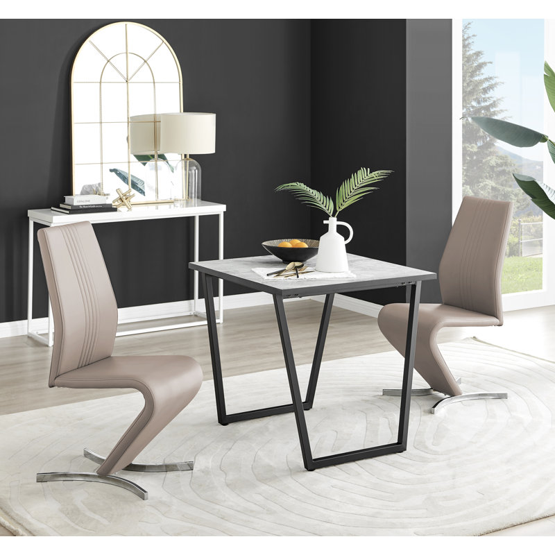Table de salle à manger et chaises en mélamine effet marbre Carzon - Chaises de salle à manger en similicuir de luxe, gris