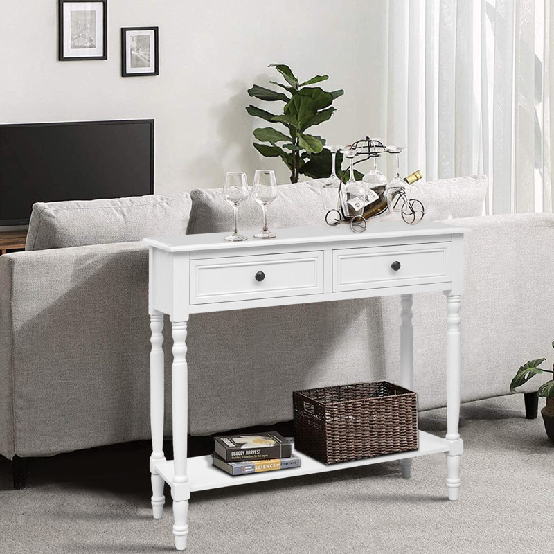 Console Table With Drawers, Narrow Wood Accent Sofa Table Entryway Table With Storage Shelf For Entryway, Front Hall, Hallway, Living Room