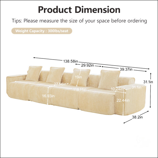 Wrought Studio Streamlined Design Deep Seat Modular Boneless Sofa With ...