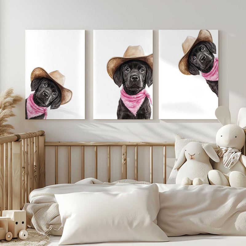 Labrador noir sur toile, ensemble de 3 reproductions de photos de chiens de cow-boy de l'Ouest