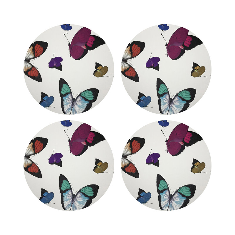 Butterflies Original Vegan Leather Round Coasters, Original