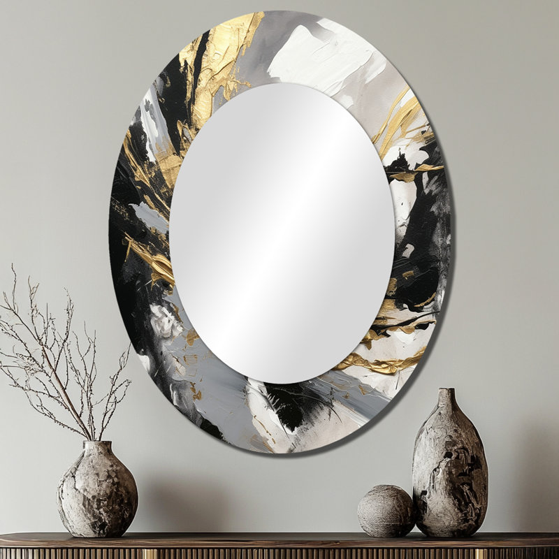 Mystery Awakening I - Black Modern Oval Wall Mirror, 40" x 30"