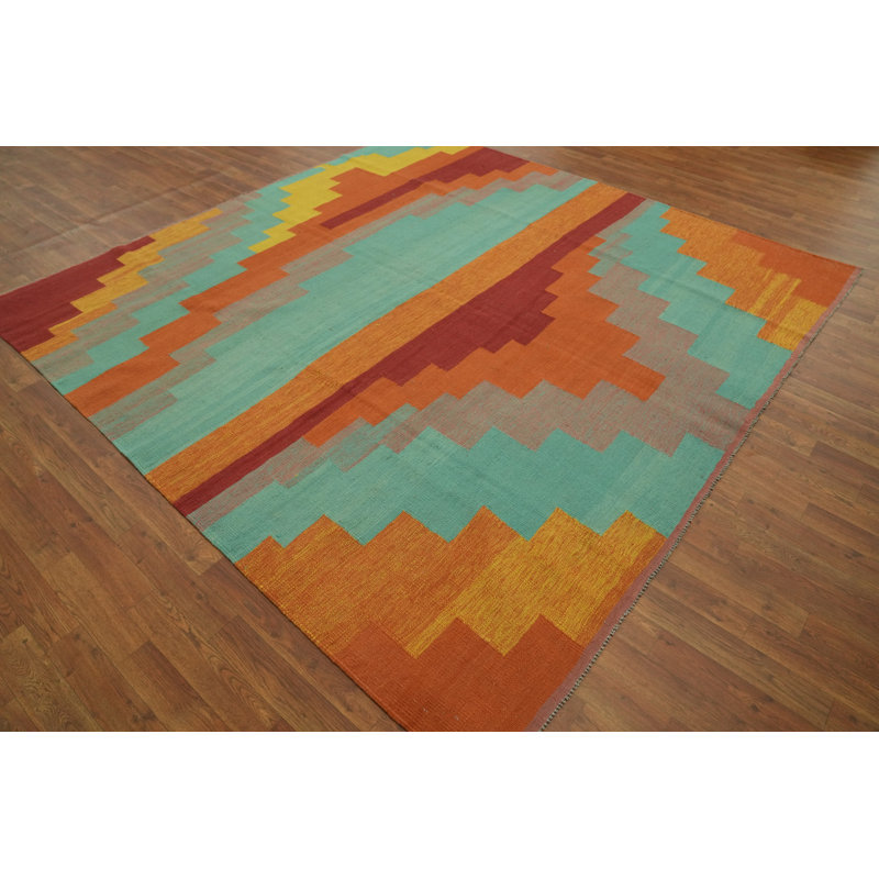 Tapis carré kilim en laine à tissage plat 8 x 8