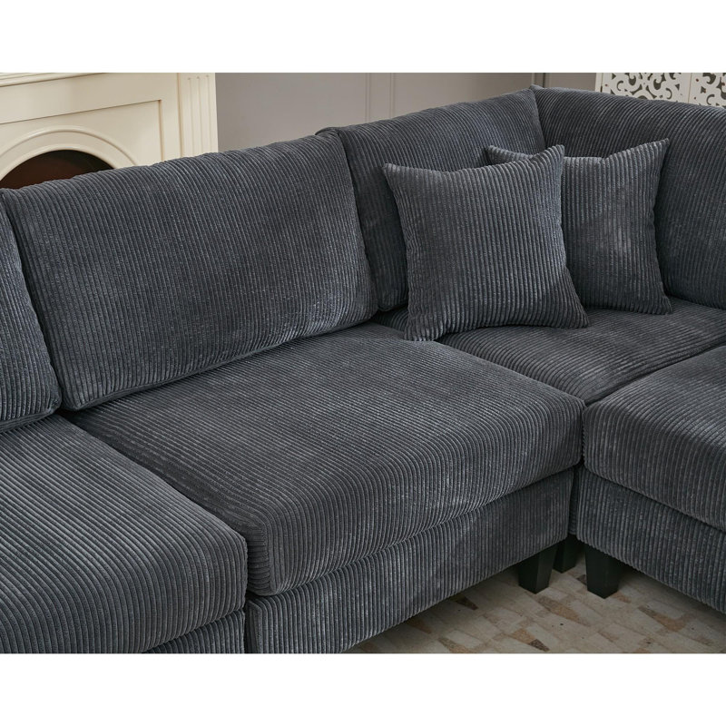 Canapé modulaire moderne 5 places, Velours côtelé gris