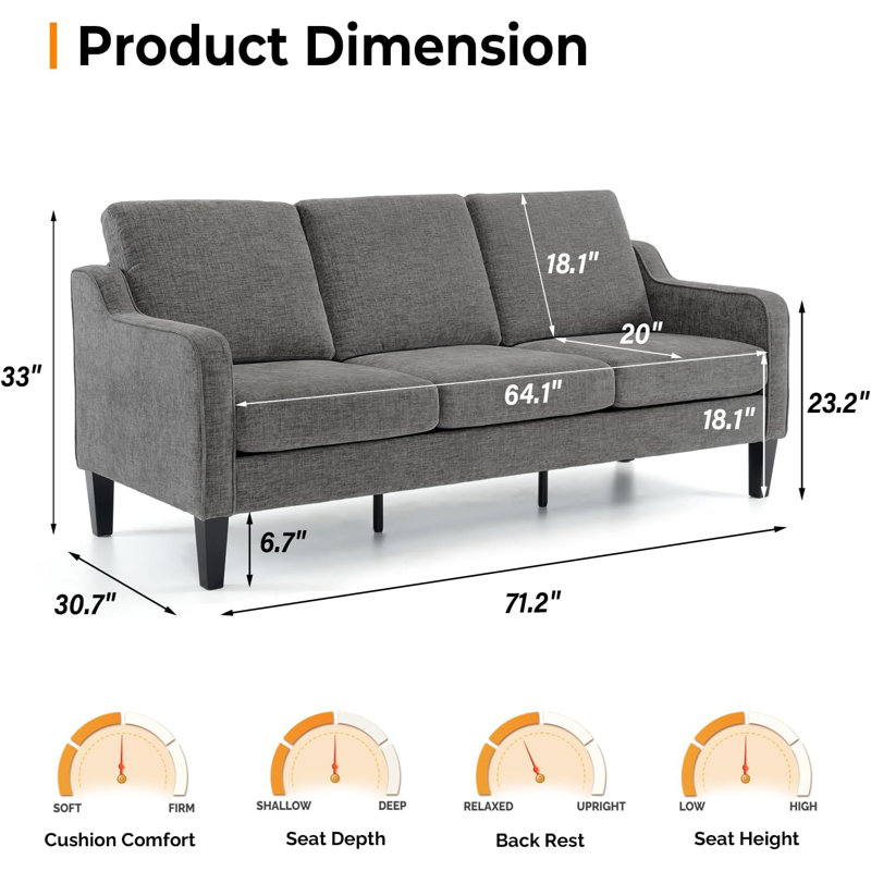 Sinica Upholstered 71.2'' Sofa, Gray