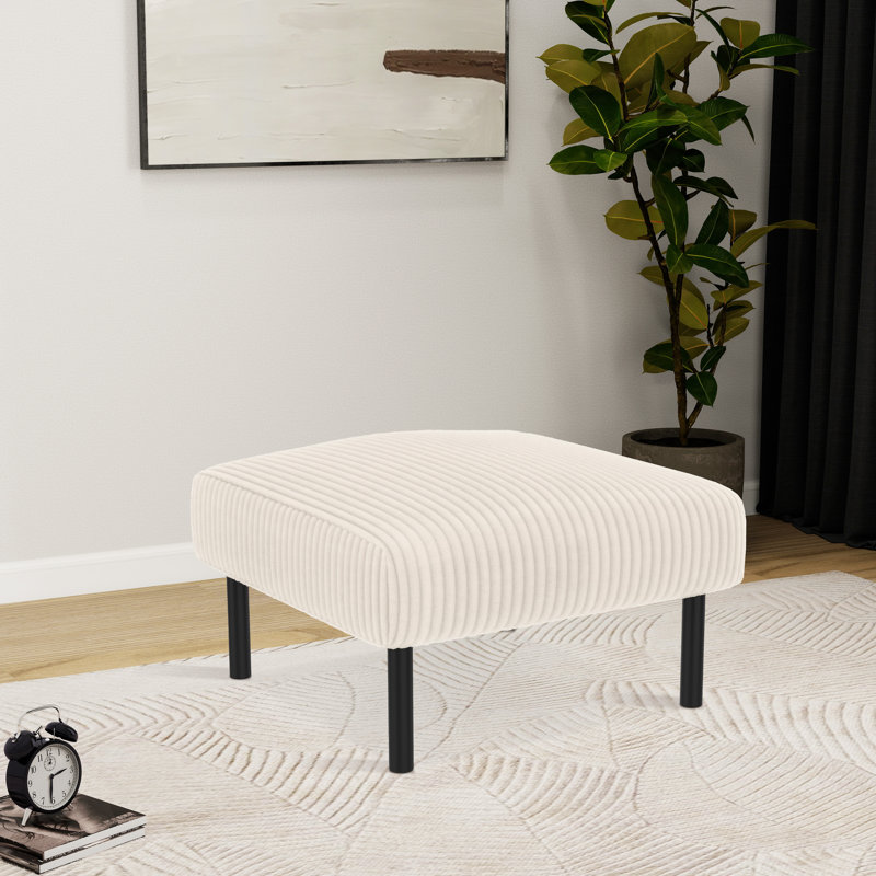 Upholstered Corduroy Ottoman With Metal Legs,Square Footstool For Living Room, Beige