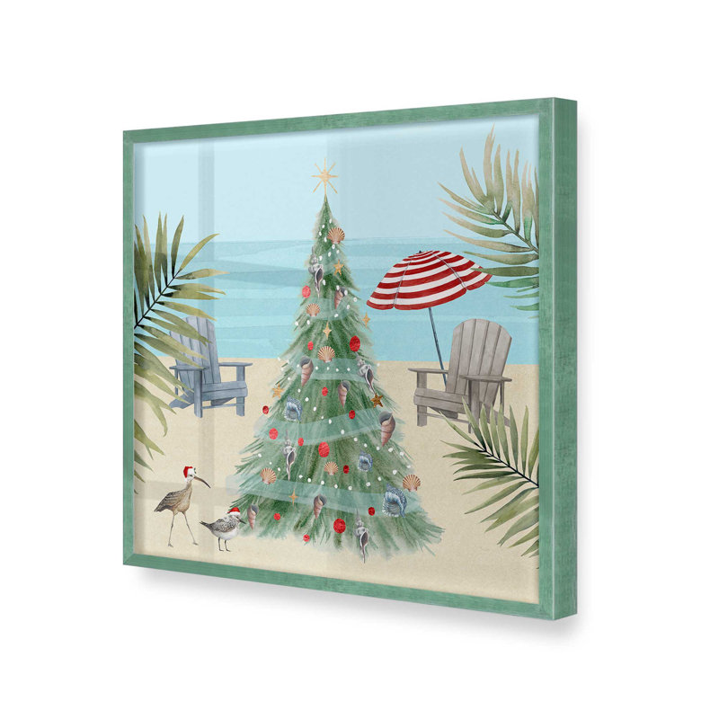 Imprimé Beachside Christmas II, Cadre simple Lemon Grass, bois massif, H 17,5 po x l 17,5 po
