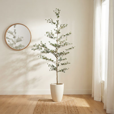 84" H Artificial Shady Lady Black Olive Tree, Large Lifelike Fake Olive Tree with Layered Canopy in Black Pot for Home Office Decor