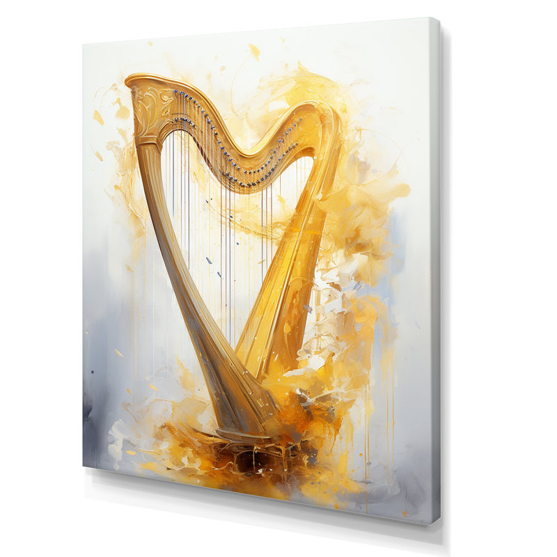 «Harp Harmony Golden Serenity III - Music», reproduction d'art mural, Toile tendue, H 32 po x l 24 po