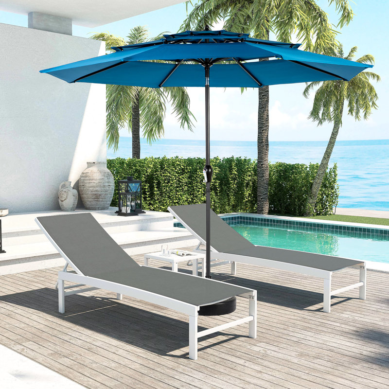 Parasol d'extérieur à 3 niveaux 10 pi 10 po en aluminium auto-inclinable - bleu foncé