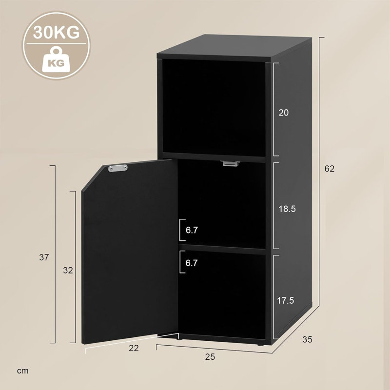 Reoven 25cm W Manufactured Wood Bedside Table, Black