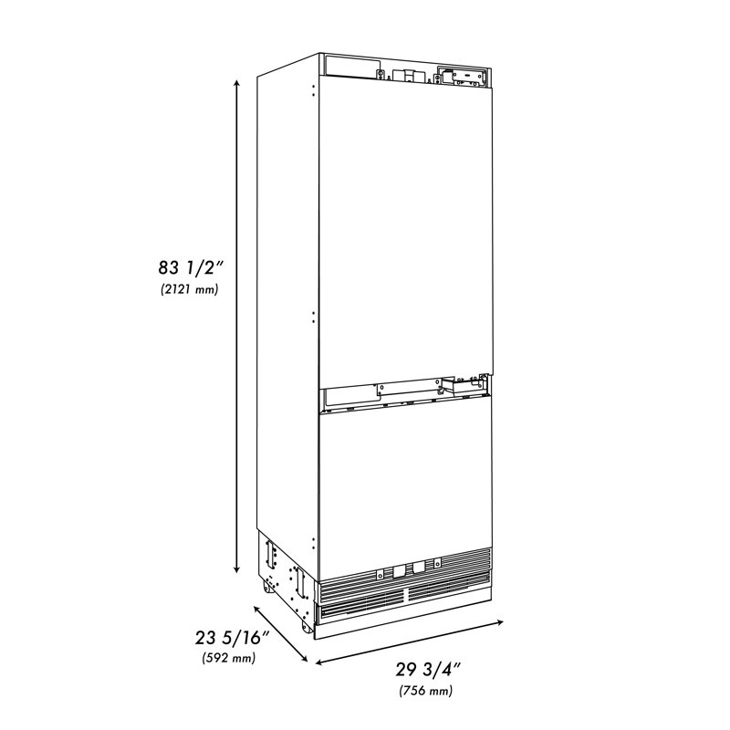 ZLINE 30 Autograph Edition 16.1 cu. ft. Built-in 2-Door Bottom Freezer Refrigerator with Accent, White Matte