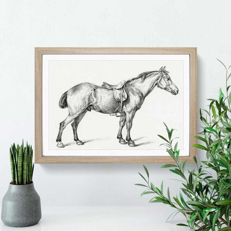 Horse with a Saddle by Jean Bernard - Picture Frame Drawing Print on MDF, 48cm H x 65cm W x 2cm D, Oak Framed