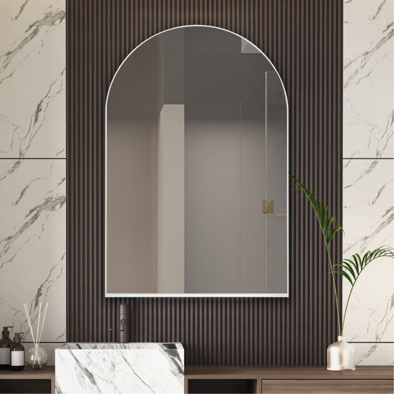 24X36 Inch Arched Recessed Medicine Cabinet, Metal Framed Bathroom Wall Cabinet With Mirror And Adjustable Shelves, Wall Mirror With Storage For Bathroom, White