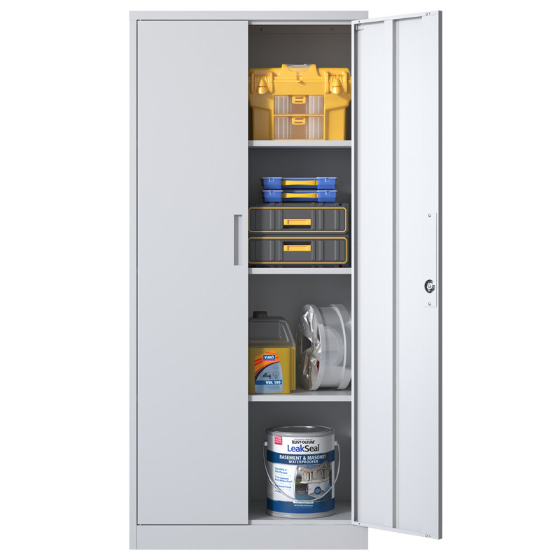 71" Tall Metal Garage Cabinet - Heavy-Duty, Secure Steel Cabinet for Garage and Home Office, White
