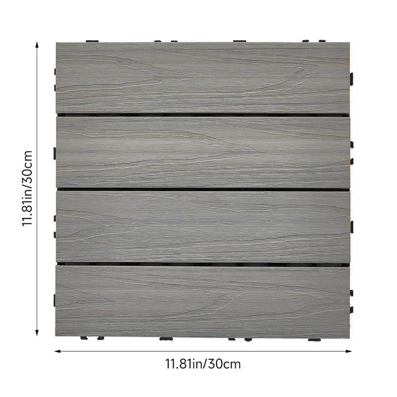30cm L x 30cm W Plastic Interlocking Deck Deck Tile Kit, Light Grey