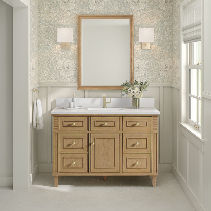 Lorelai 48'' W Single Vanity, Single-Hole, Light Natural Oak, White Zeus Quartz