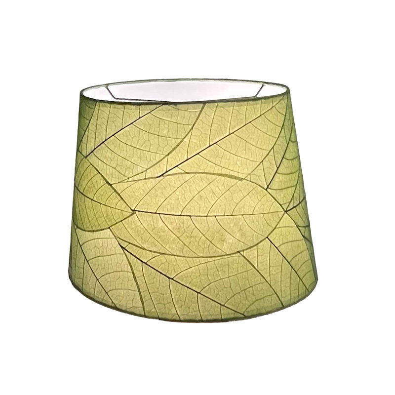 Abat-jour tambour en vraies feuilles de cacao (à visser) en vert, H 10 po x l 14 po x P 14 po