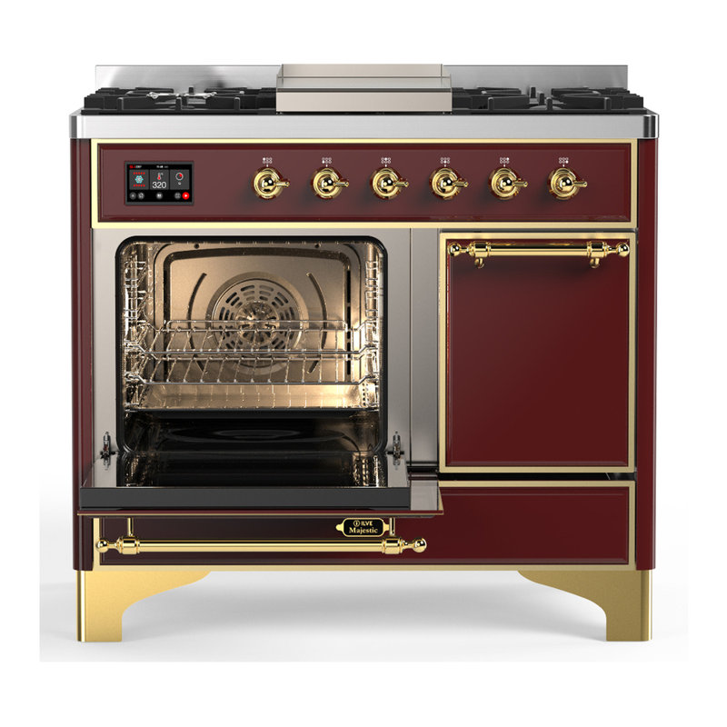 Majestic III Series 40 Inch Dual Fuel Range with 6 Sealed Burners, Griddle, in White (Natural Gas, Copper Trim), Natural Gas