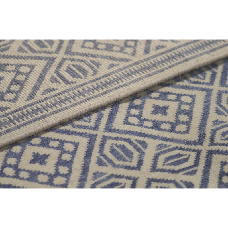 Tapis bleu clair et ivoire noué à la main de haute qualité, Rectangle 7 pi 10 po x 10 pi 1 po
