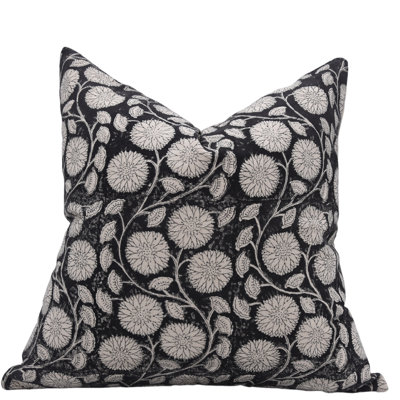 Fabdivine Sudrsan Jaal Boho Block Print Pillow Cover Black Natural Fabric Cushion for Couch, Sofa & Bed Décor-14X14 Inch 