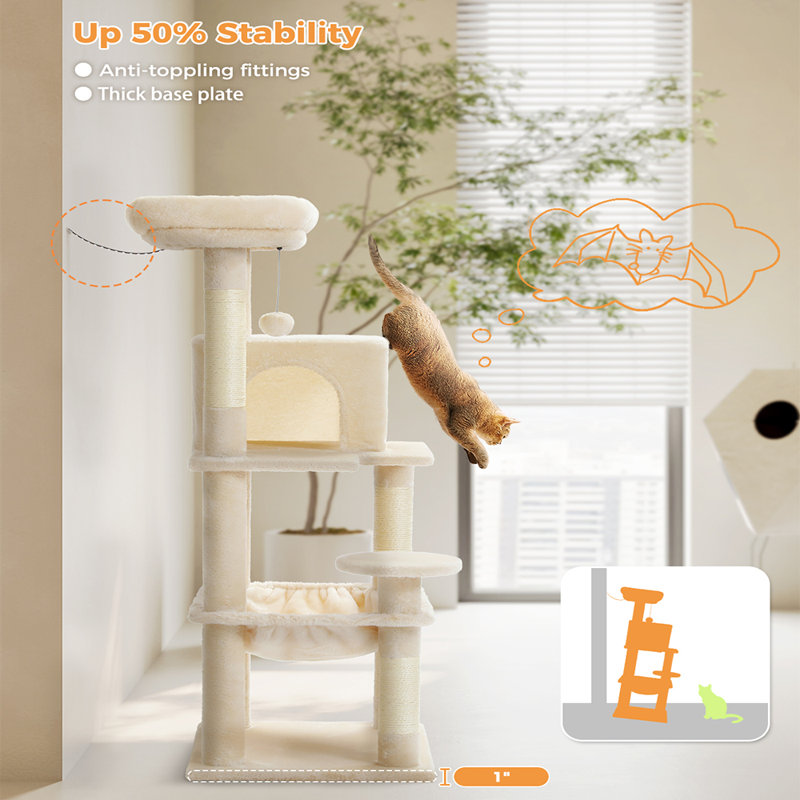 Evleyn Cat Tree, 45" H x 17" W x 16" D, Beige