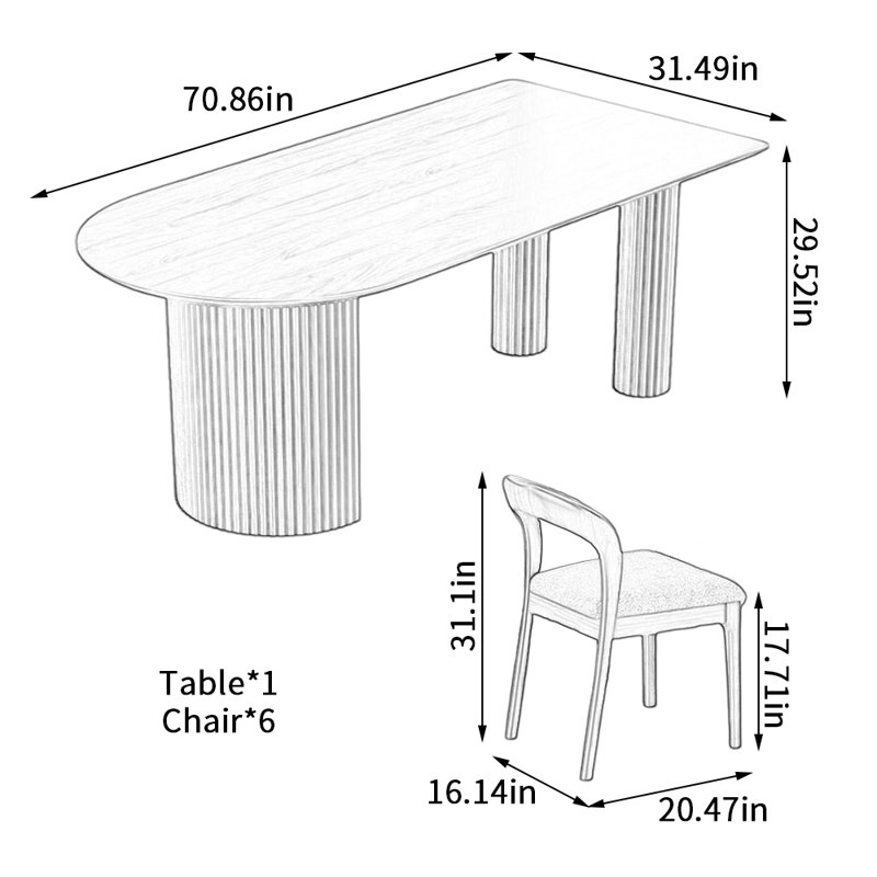 Durable Dark Brown All-solid Ash Dining Table Set, 29.52"H x 70.86"L x 31.49"W