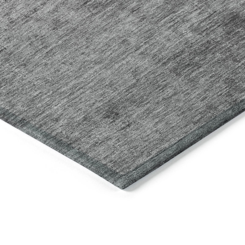 3' X 5' Gray And Smoky Black Abstract Washable Indoor Outdoor Area Rug